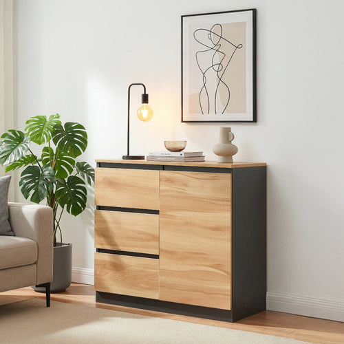 Sideboard Kyr Schwarz/Eicheoptik rustikal [en.casa]