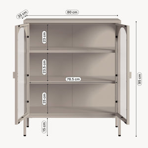 Vitrinen-Sideboard Klippestad Stahl 95x80x35 cm Warmgrau [en.casa]