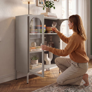 Vitrinen-Sideboard Klippestad Stahl 95x80x35 cm Warmgrau [en.casa]
