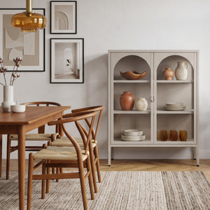Vitrinen-Sideboard Klippestad Stahl 95x80x35 cm Warmgrau [en.casa]