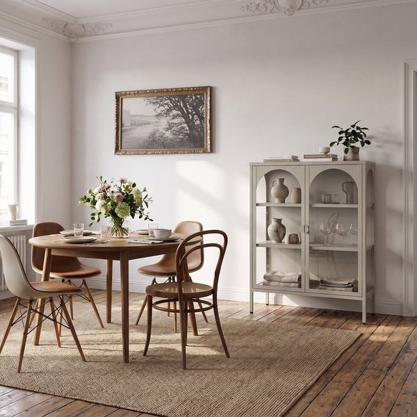 Vitrinen-Sideboard Klippestad Stahl 95x80x35 cm Warmgrau [en.casa]