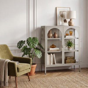 Vitrinen-Sideboard Klippestad Stahl 95x80x35 cm Warmgrau [en.casa]