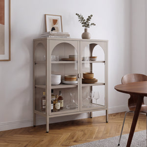 Vitrinen-Sideboard Klippestad Stahl 95x80x35 cm Warmgrau [en.casa]