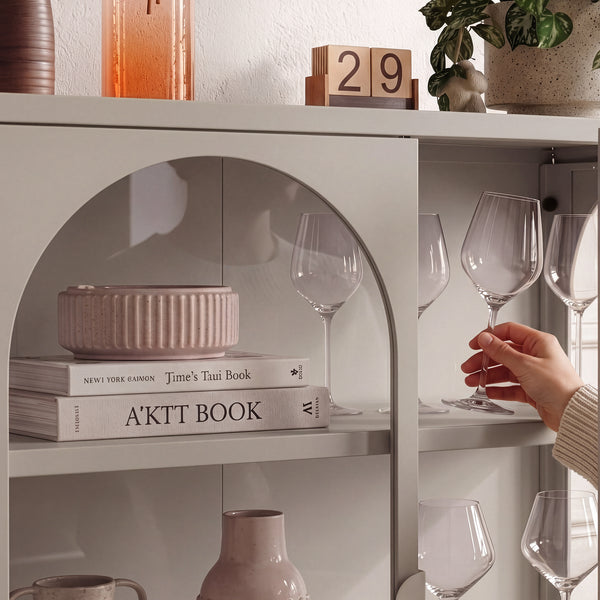 Vitrinen-Sideboard Klippestad Stahl 95x80x35 cm Warmgrau [en.casa]
