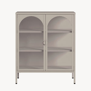 Vitrinen-Sideboard Klippestad Stahl 95x80x35 cm Warmgrau [en.casa]