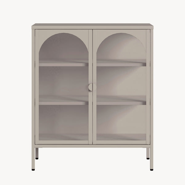 Vitrinen-Sideboard Klippestad Stahl 95x80x35 cm Warmgrau [en.casa]