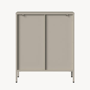 Vitrinen-Sideboard Klippestad Stahl 95x80x35 cm Warmgrau [en.casa]