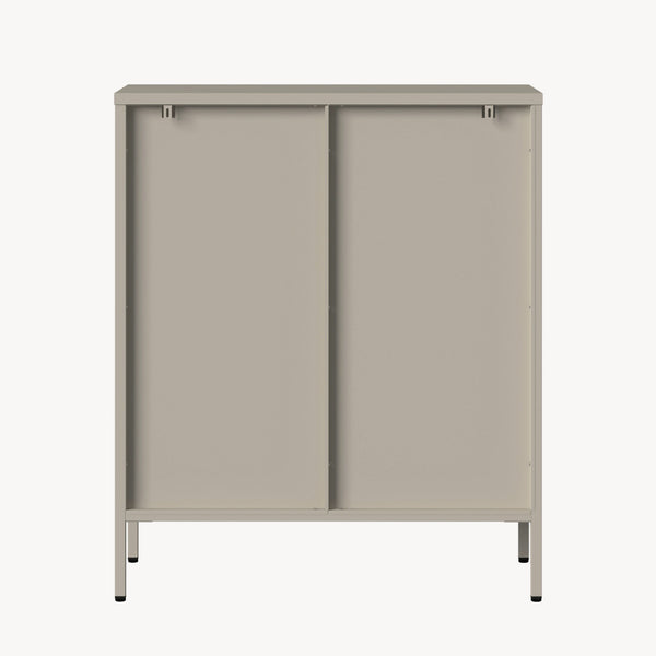 Vitrinen-Sideboard Klippestad Stahl 95x80x35 cm Warmgrau [en.casa]