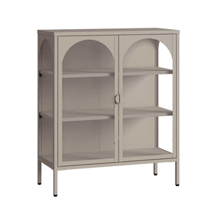 Vitrinen-Sideboard Klippestad Stahl 95x80x35 cm Warmgrau [en.casa]