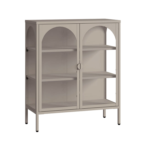 Vitrinen-Sideboard Klippestad Stahl 95x80x35 cm Warmgrau [en.casa]