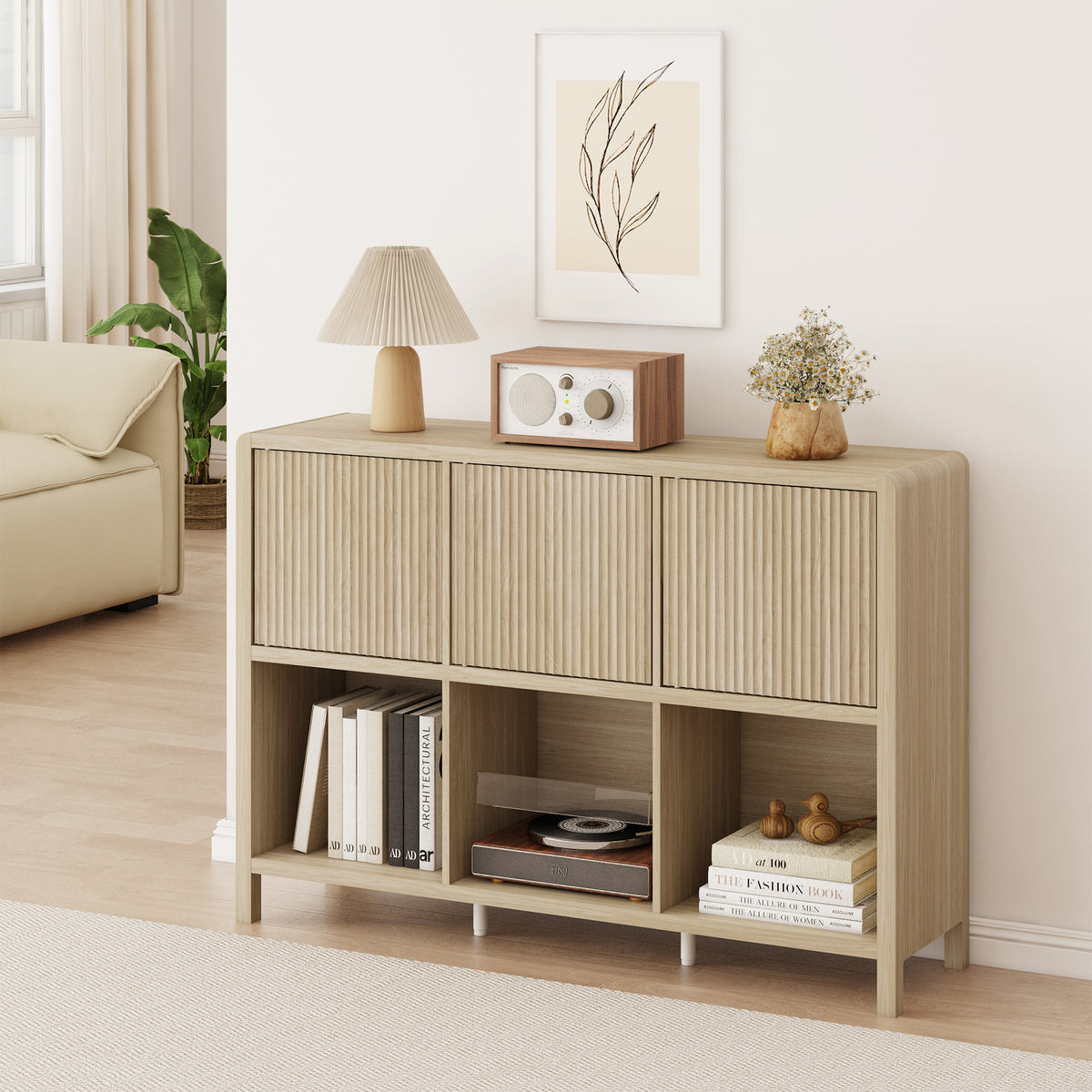 en.casa Sideboard, »Lukkodso« mit 3 Türen, 6 Fächern 77x110x30 cm Eicheoptik
