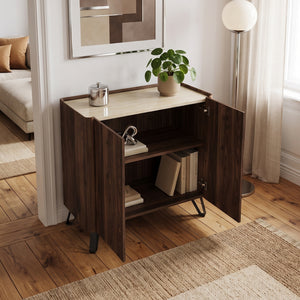 Kommode Trorlon 83x80x40 cm Walnussoptik/Travertin [en.casa]