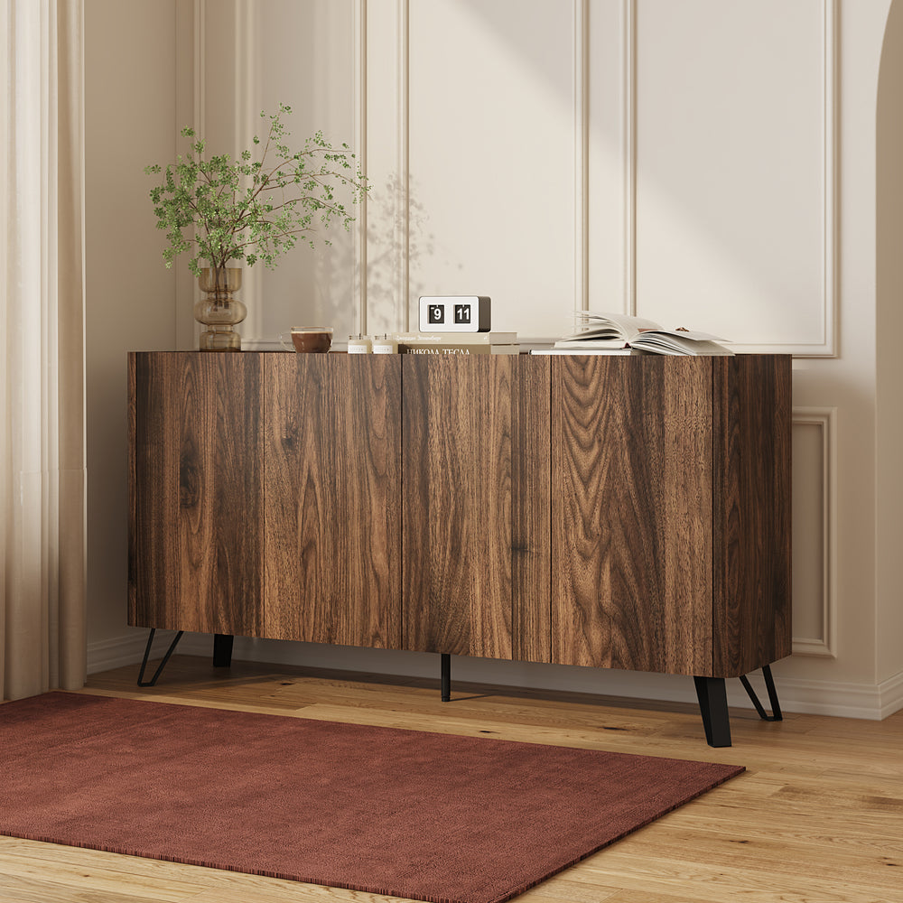 Sideboard Trorlon 160x40x83 cm Walnussoptik/Travertin [en.casa]