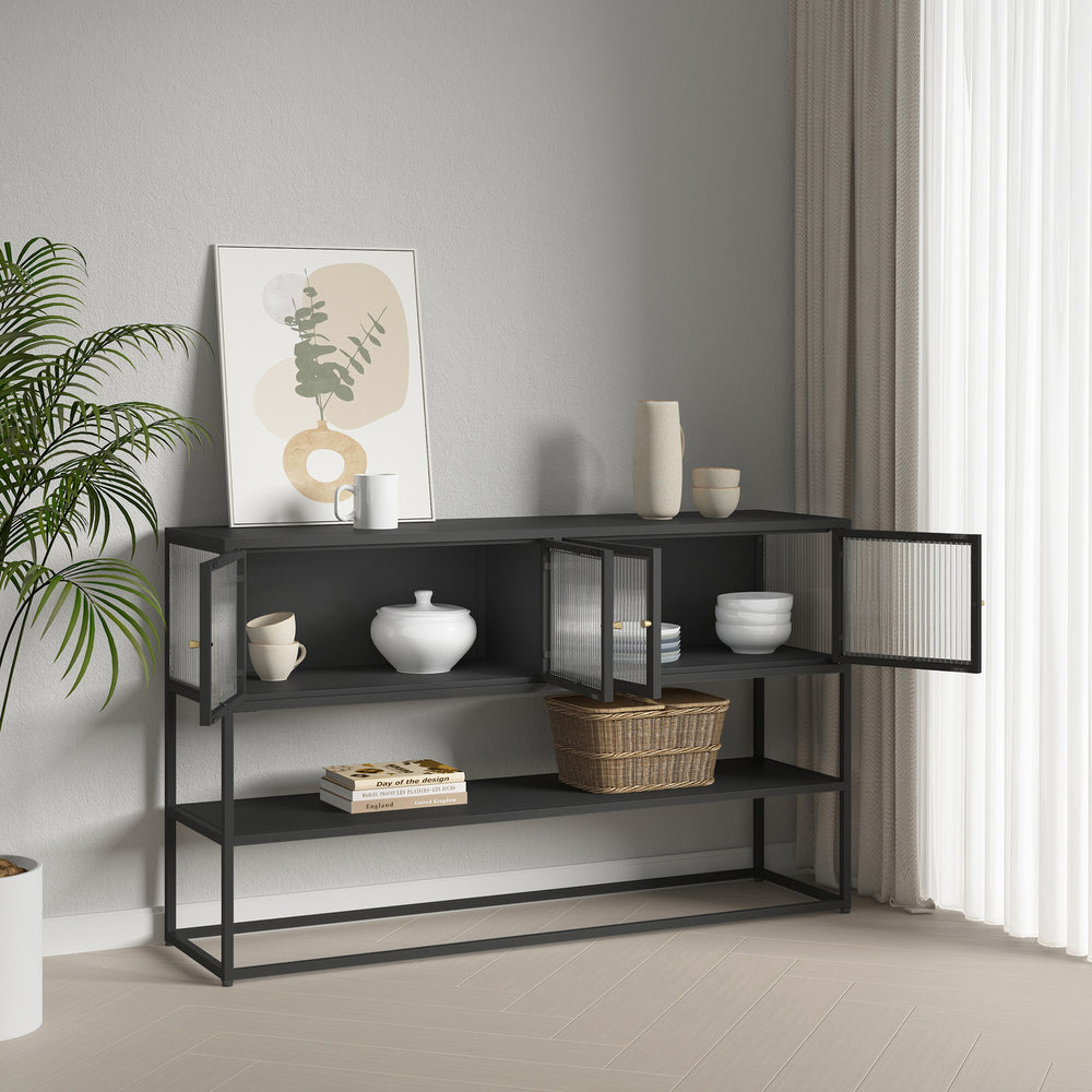 Sideboard Säkylä mit 4 Glastüren 150x38x90 cm Stahl [en.casa]