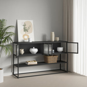 Sideboard Säkylä mit 4 Glastüren 150x38x90 cm Stahl [en.casa]