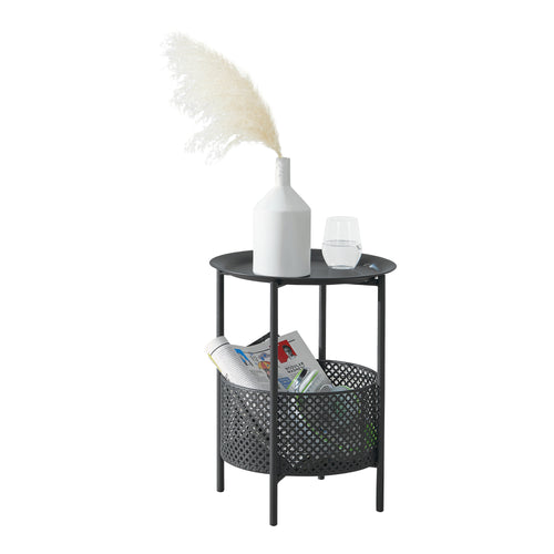 Beistelltisch Kruibeke 46x35cm mit Korb Schwarz [en.casa] - premiumXL
