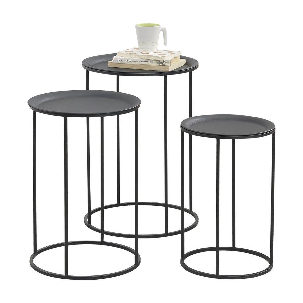 Beistelltisch Anaklia 3er Set Rund Metall Schwarz en.casa